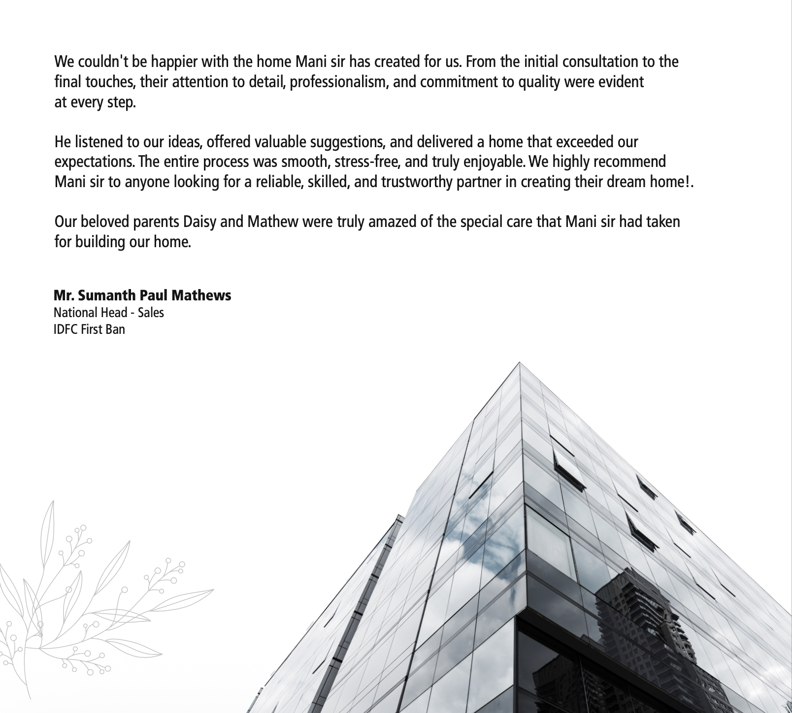 Mala Constructions Client Feedback - Customer Review