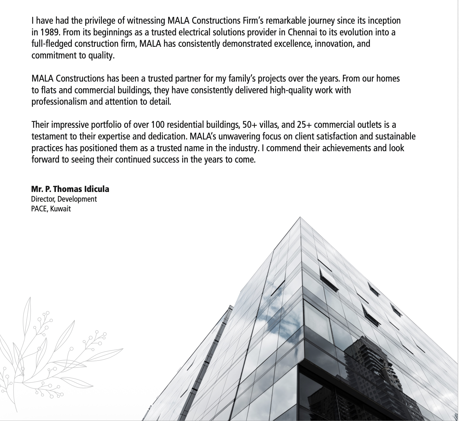 Mala Constructions Client Feedback - Google Review