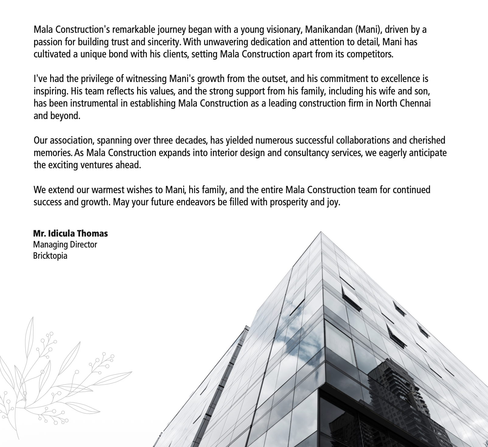 Mala Constructions Client Feedback - Google Review