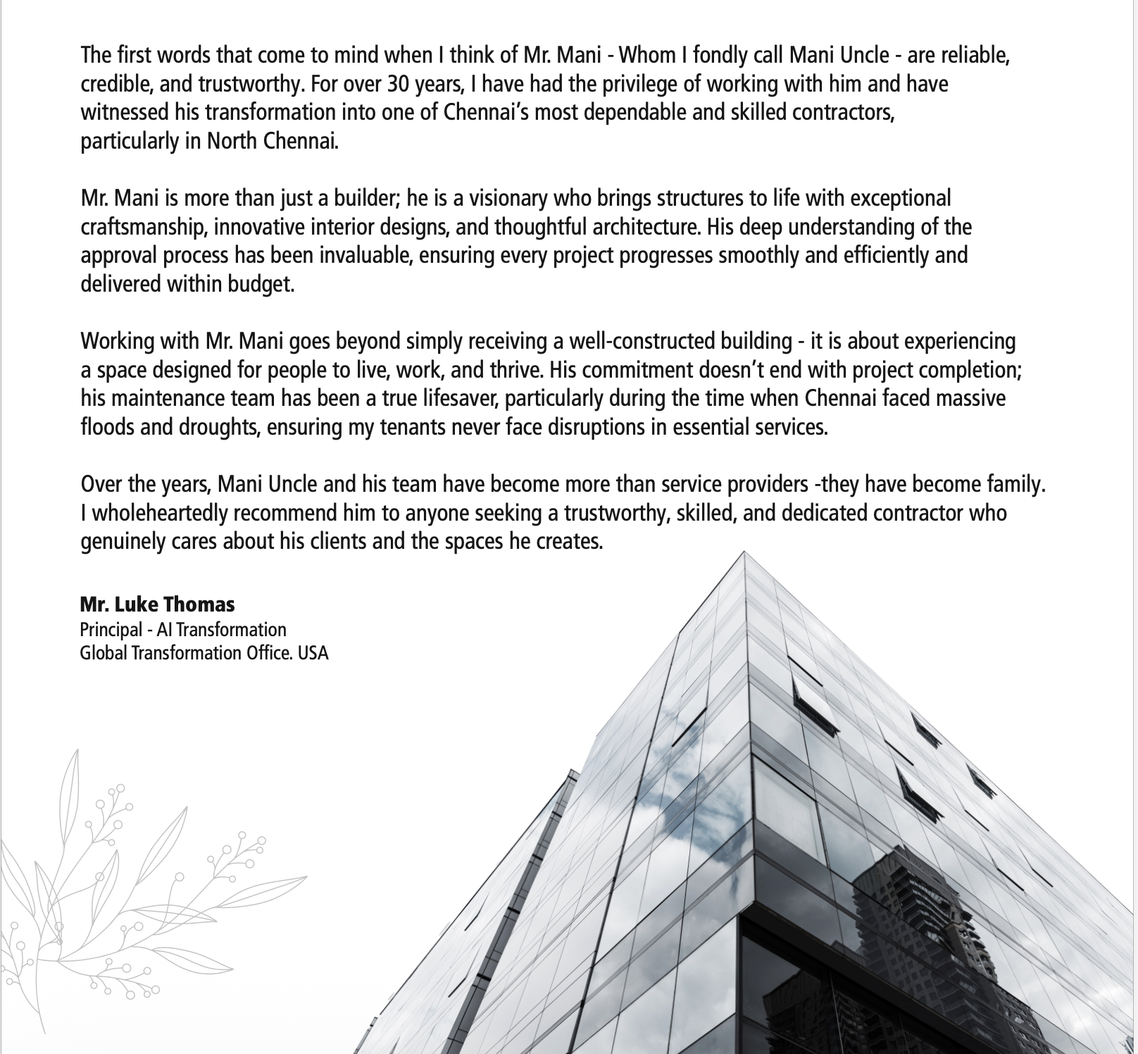 Mala Constructions Client Feedback - WhatsApp Review