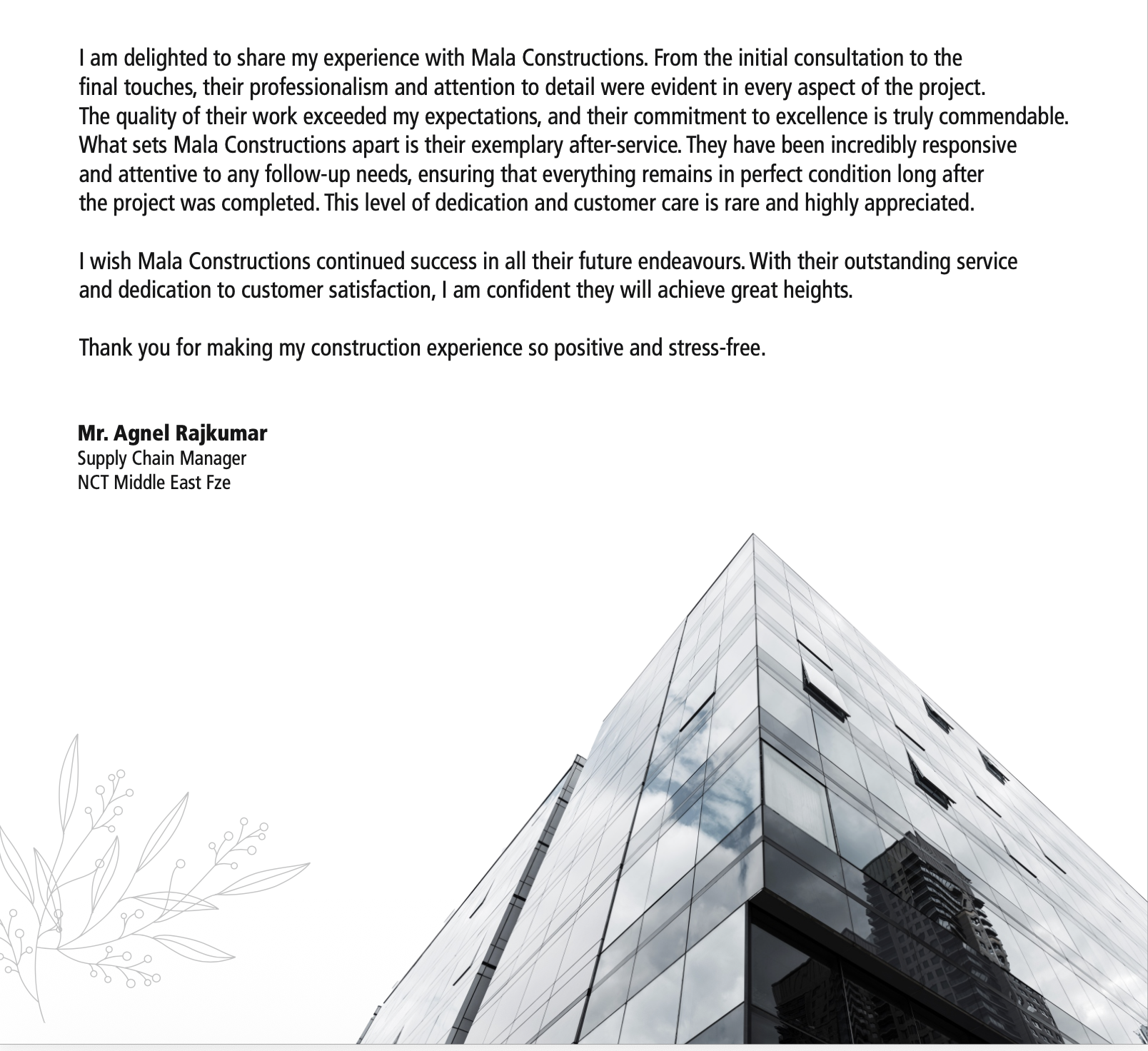 Mala Constructions Client Feedback - WhatsApp Review